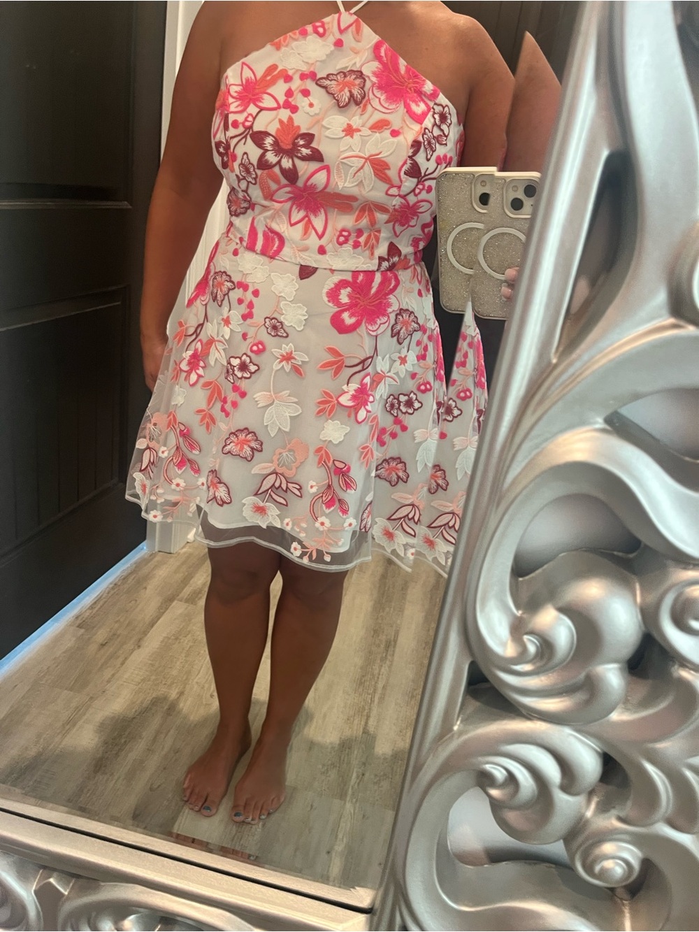 Strapless embroidered flower dress